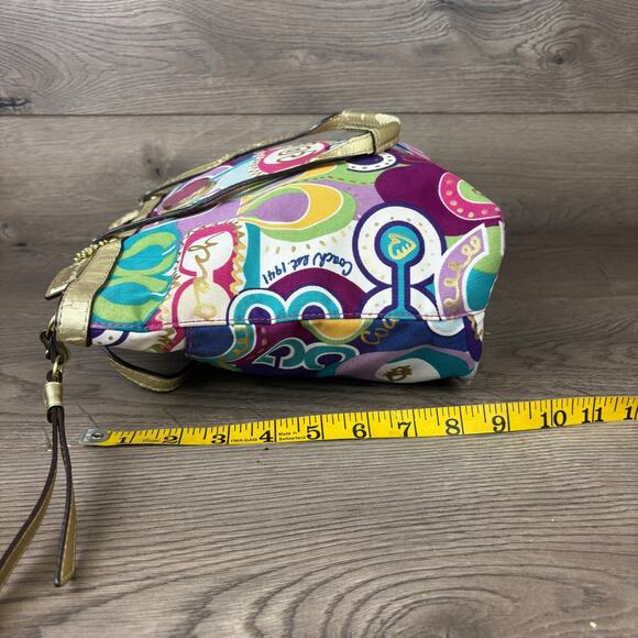 Coach Tote Purse Poppy C Signature Print Gold Trim Rainbow Graffiti F1220-F19434 - Picture 15 of 16
